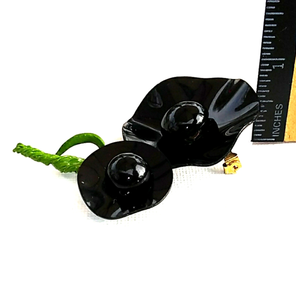 MCM VINTAGE NWOT Black/Green Mod Floral Brooch Pin - Picture 8 of 8